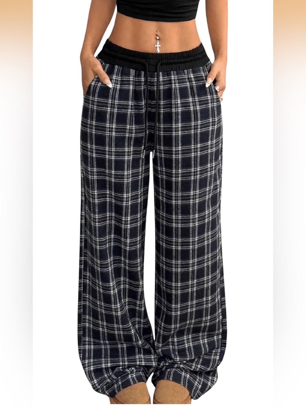 Black & White Plaid Drawstring Lounge/Pajama Pants, Brand new Soly Hux
